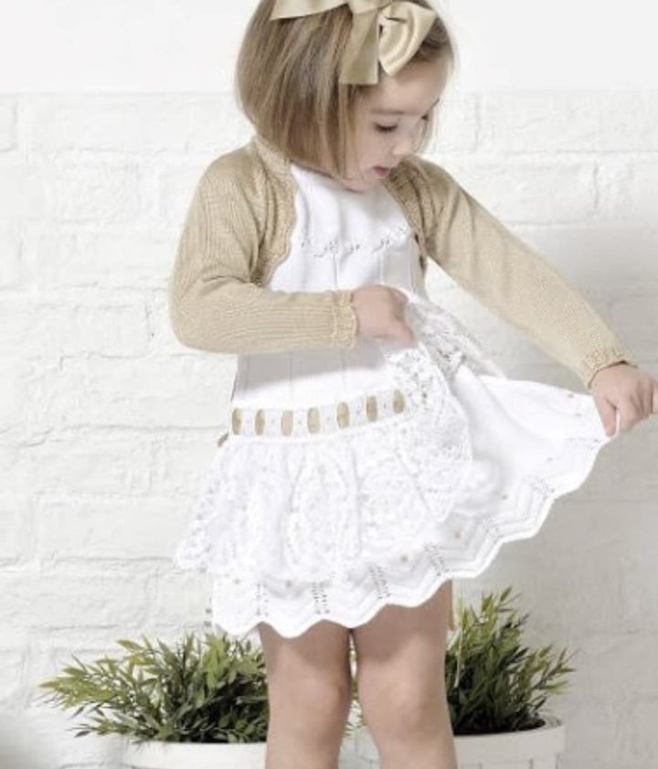 Carmen Taberner Girls Stunning Fine Knitted Summer Dress With Bow 6125