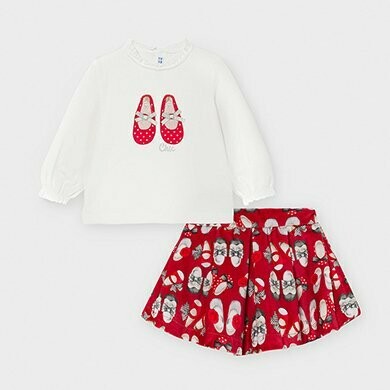 Mayoral Shoe Print Skirt Set Red