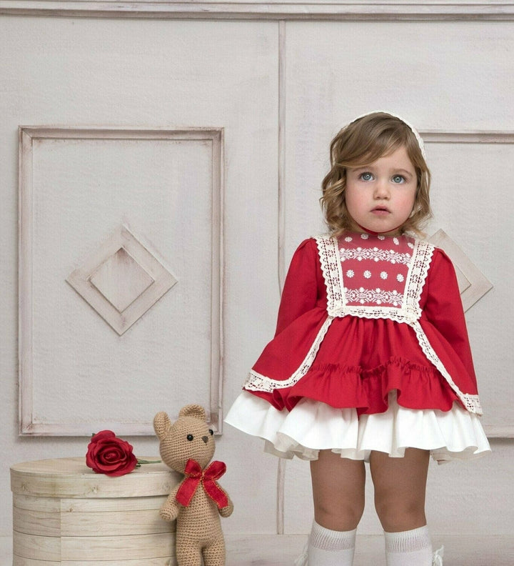 Miranda Red/Ivory Christmas Dress & Bonnet Set 0150