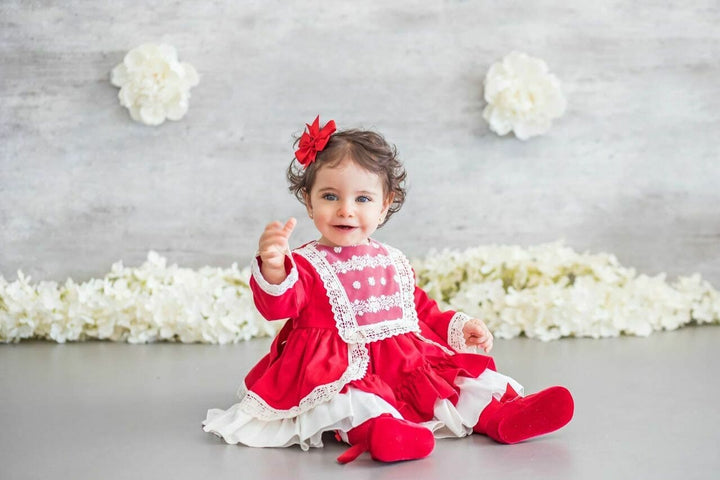 Miranda Red/Ivory Christmas Dress & Bonnet Set 0150