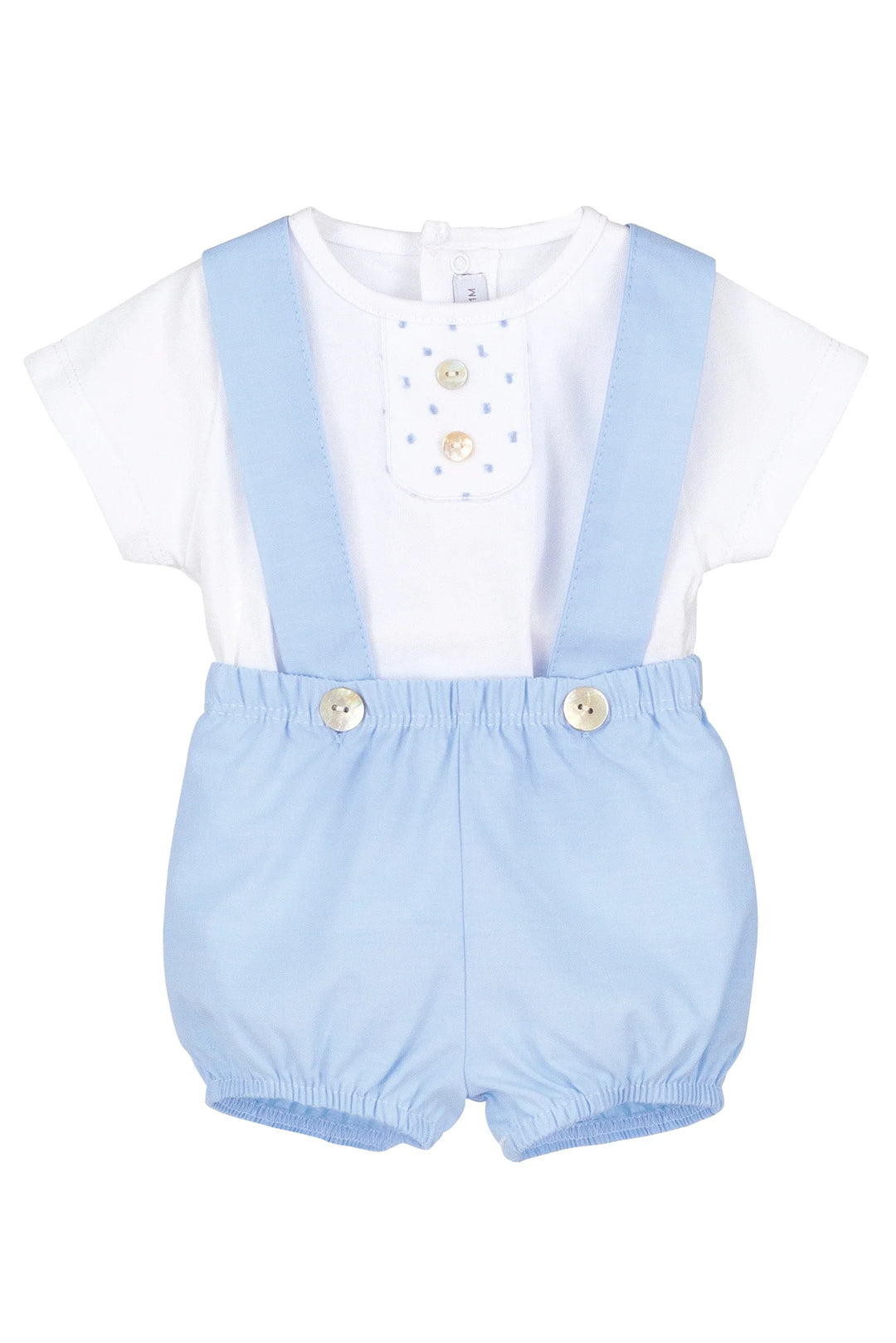 Calamaro Baby Boys Blue & White Shirt & Dungaree Shorts Set - 17825