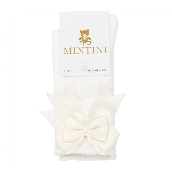 Mintini Girls Ivory Traditional Knee High Bow Sock