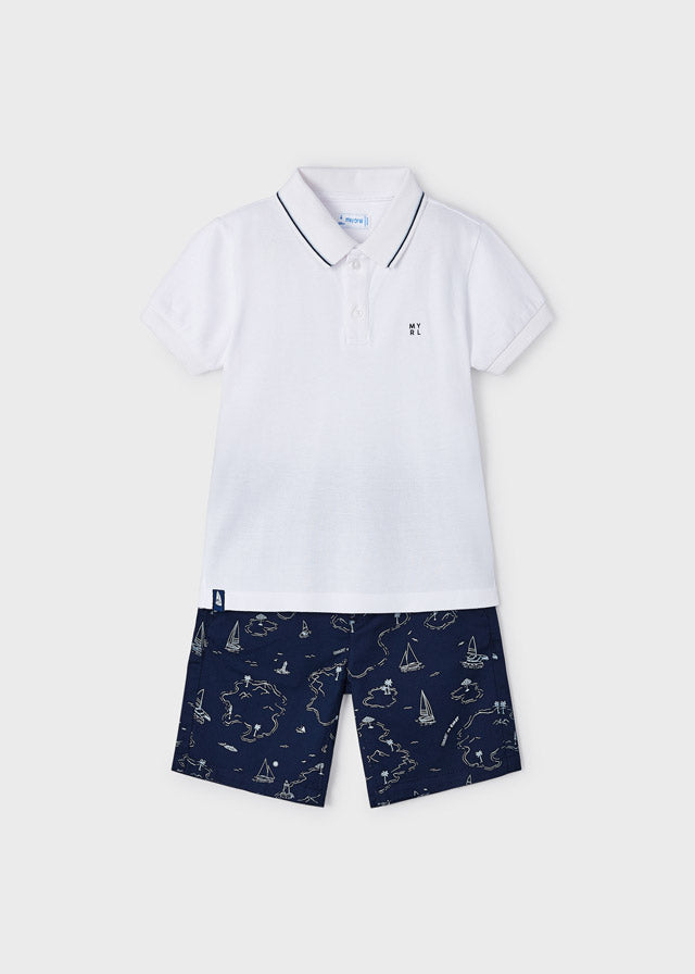 Mayoral Boys White And Navy Smart Short Set - 3241