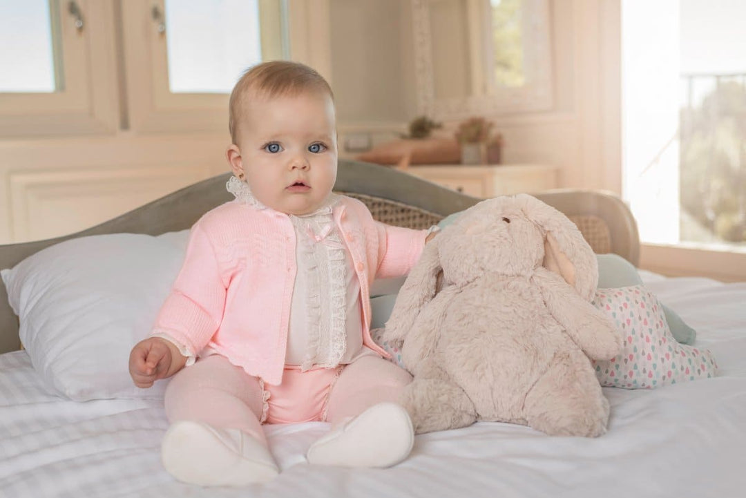 Dolce Petit Three Piece Set - Cardigan, Top & JamPants - Ivory & Pink - 2050 23