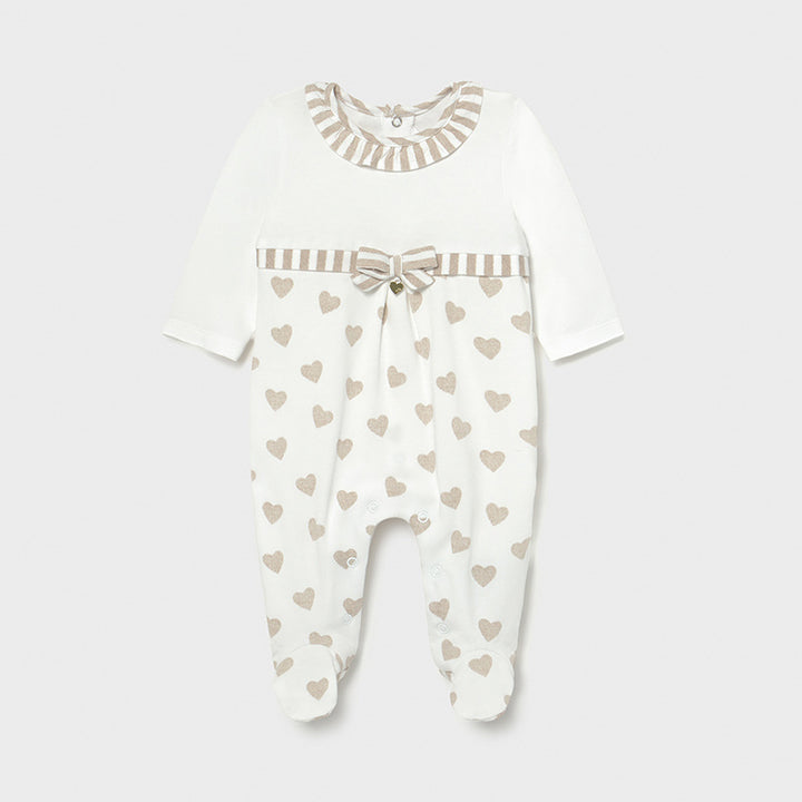Mayoral Baby Girls Taupe Hearts Baby grow/Sleepsuit 1604