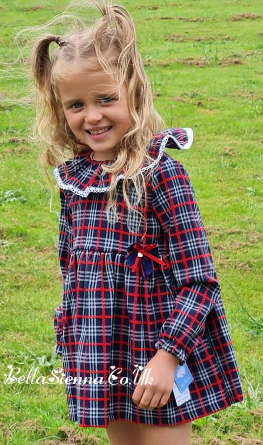 Mac ilusion Girls Red, Navy & White Check Dress & Pants Set - Winter - 8327