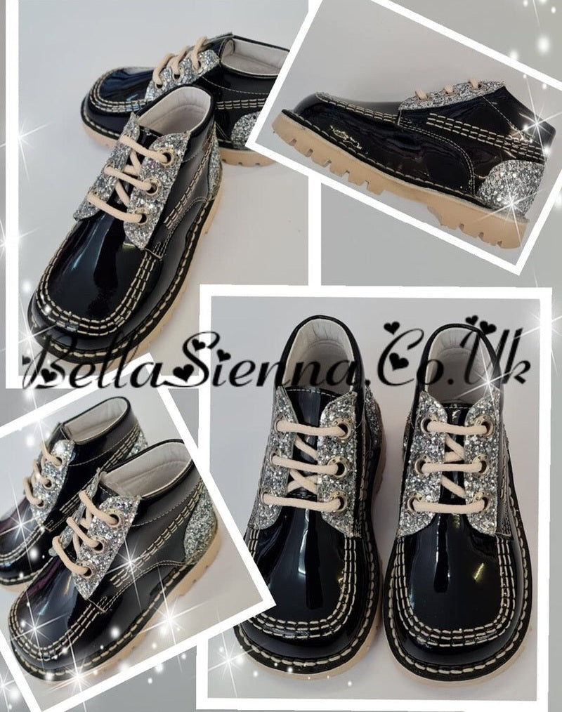 Pretty Originals Black Patent / Glitter Kickers Style Boots
