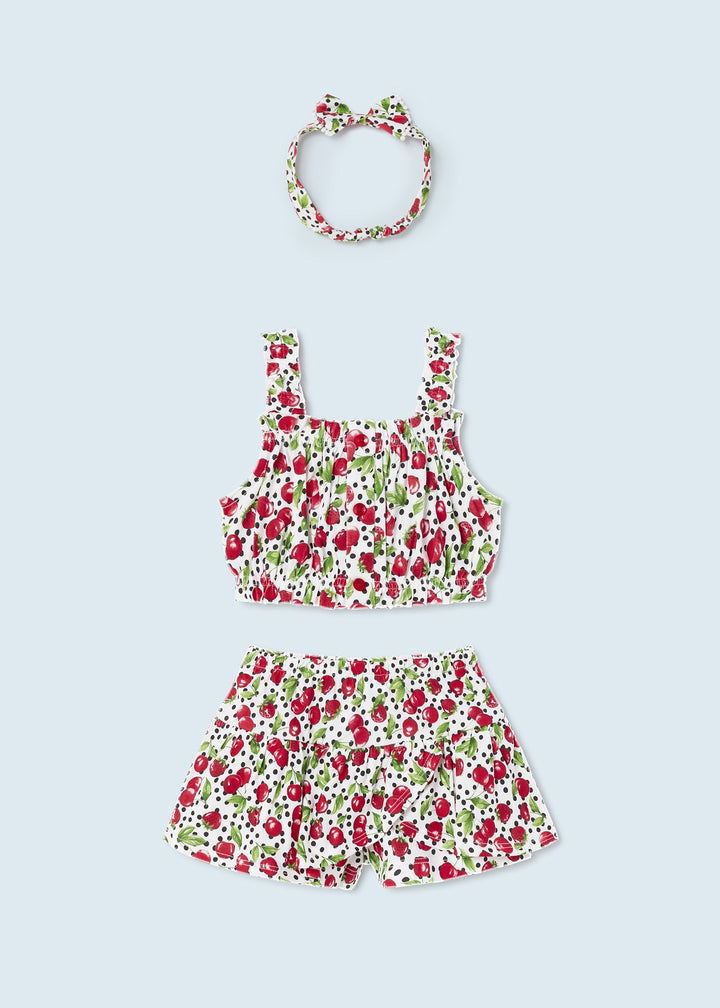 Mayoral Baby Girls Strawberry & Cherry Print Short/Skort Set With Matching Headband 1279
