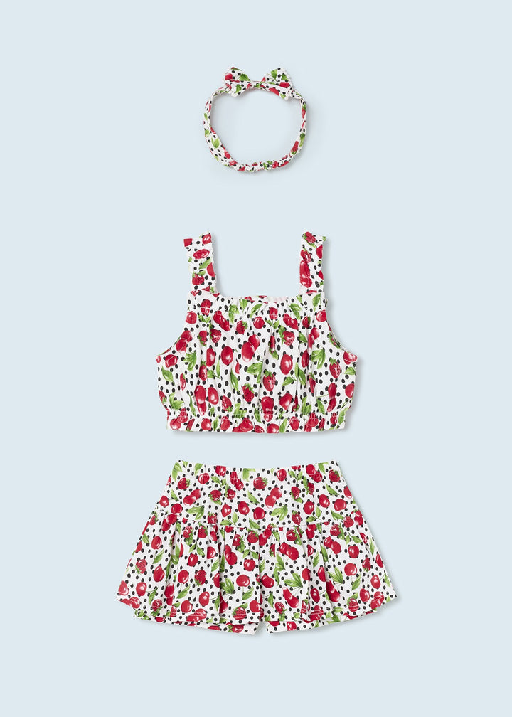 Mayoral Baby Girls Strawberry & Cherry Print Short/Skort Set With Matching Headband 1279