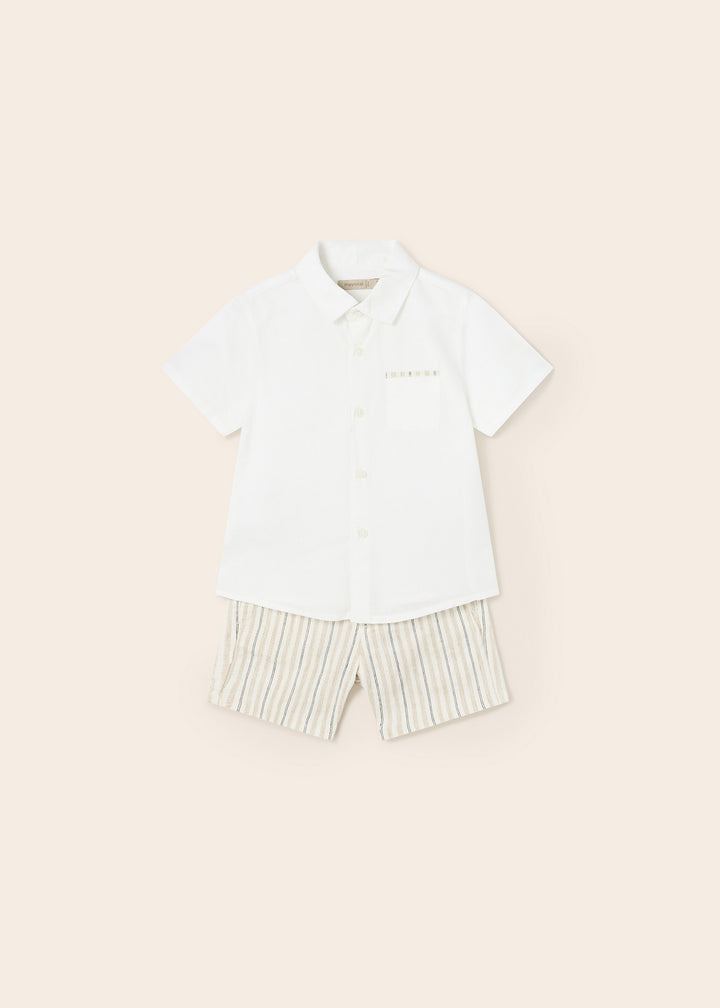 Mayoral Boys Ivory And Beige Linen Smart Short Set 1295