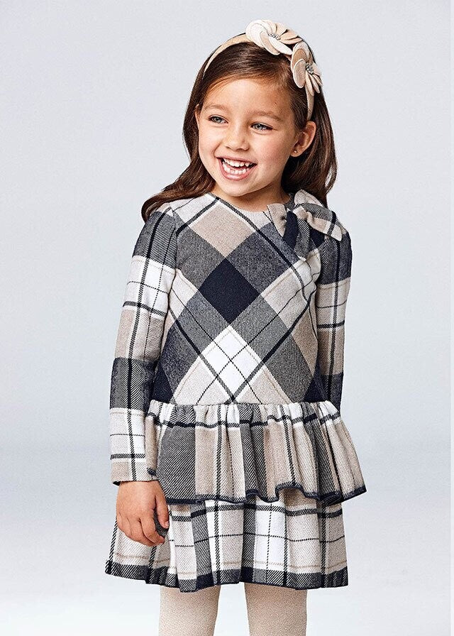 Mayoral *Navy & Beige Tartan Dress With Bow Winter  4914