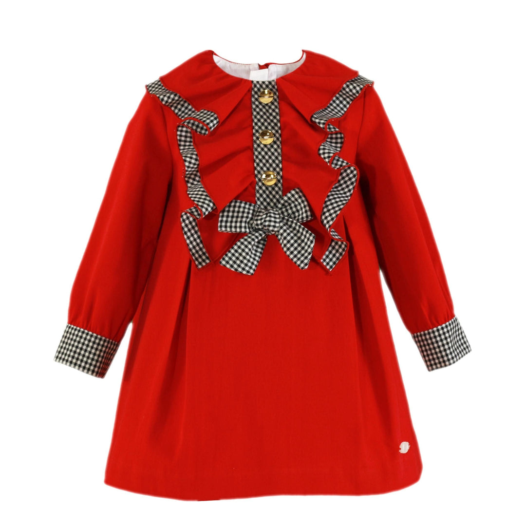 Miranda Red Dress With Black & White Check Detail - 0248