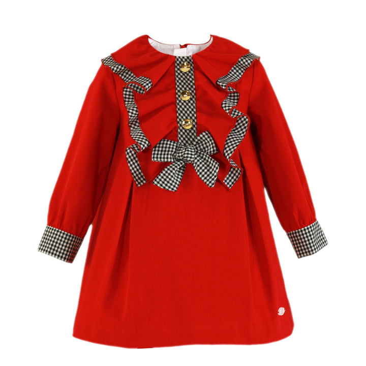 Miranda Red Dress With Black & White Check Detail - 0248