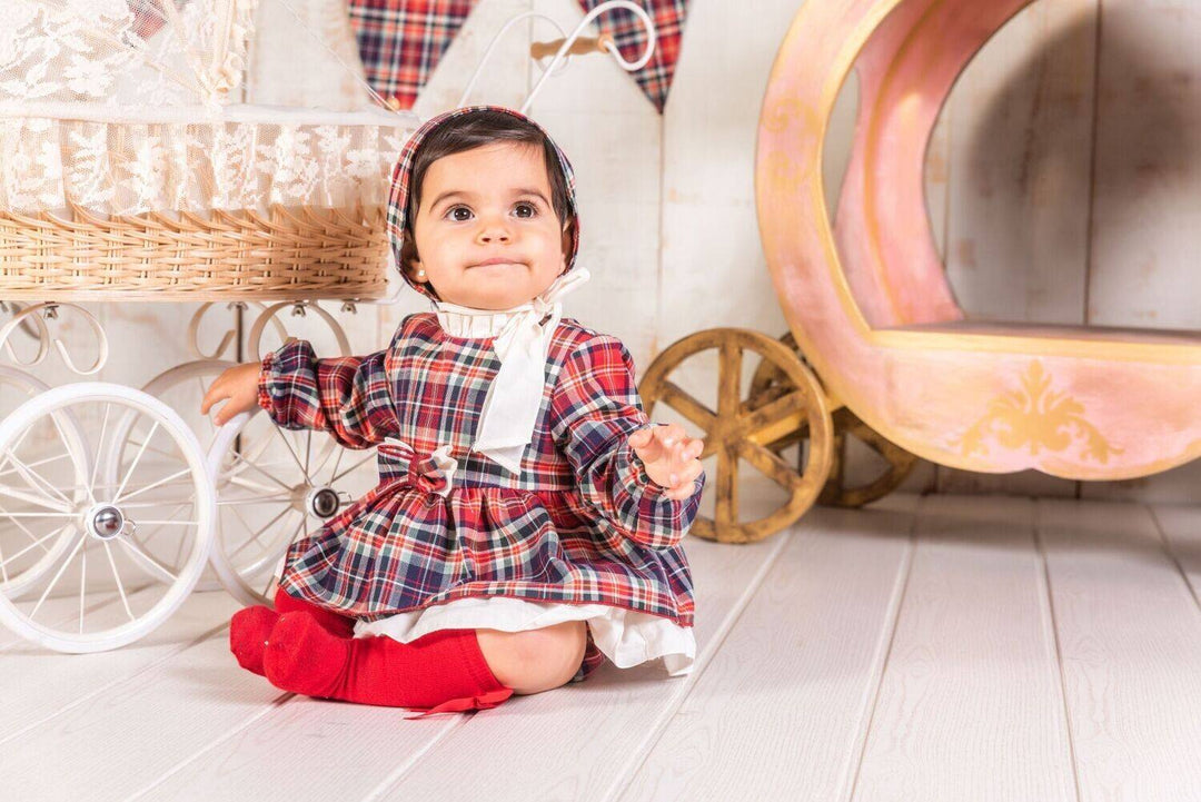 Babine 3 Piece Red Tartan Dress, Pants & Bonnet Set - Winter 2021 - 2212040 Babine