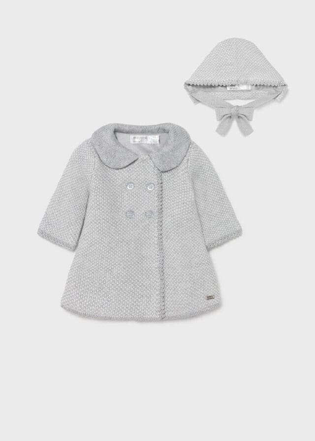 Mayoral Woven coat with bonnet for newborn girl 2403