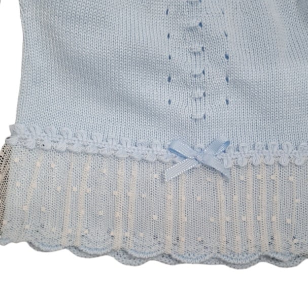 Mac Ilusion Two Piece Baby Girl Blue Fine Knitted Outfit with lace 7226X