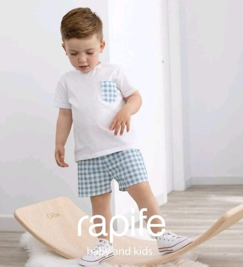 Rapife Boy's White And Green Check Shorts Set 5250