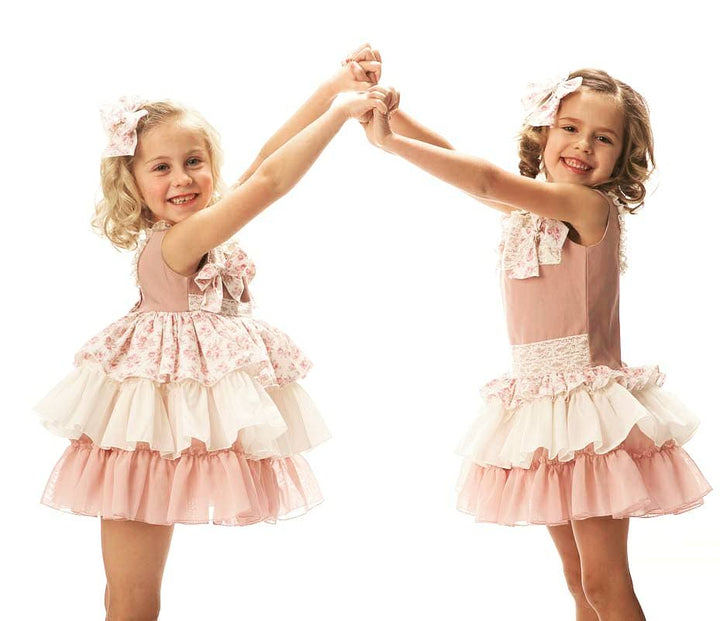 La Marquesita Real Girls Floral Puffball Dress & Matching Hair Clip