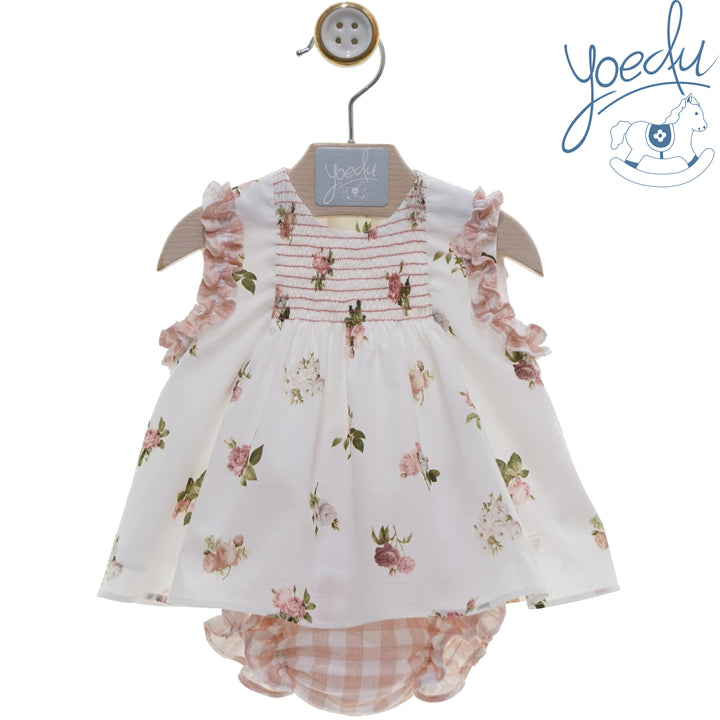 Yoedu Girls Dusky Pink & Ivory Floral Dress & Pants Set - 0040