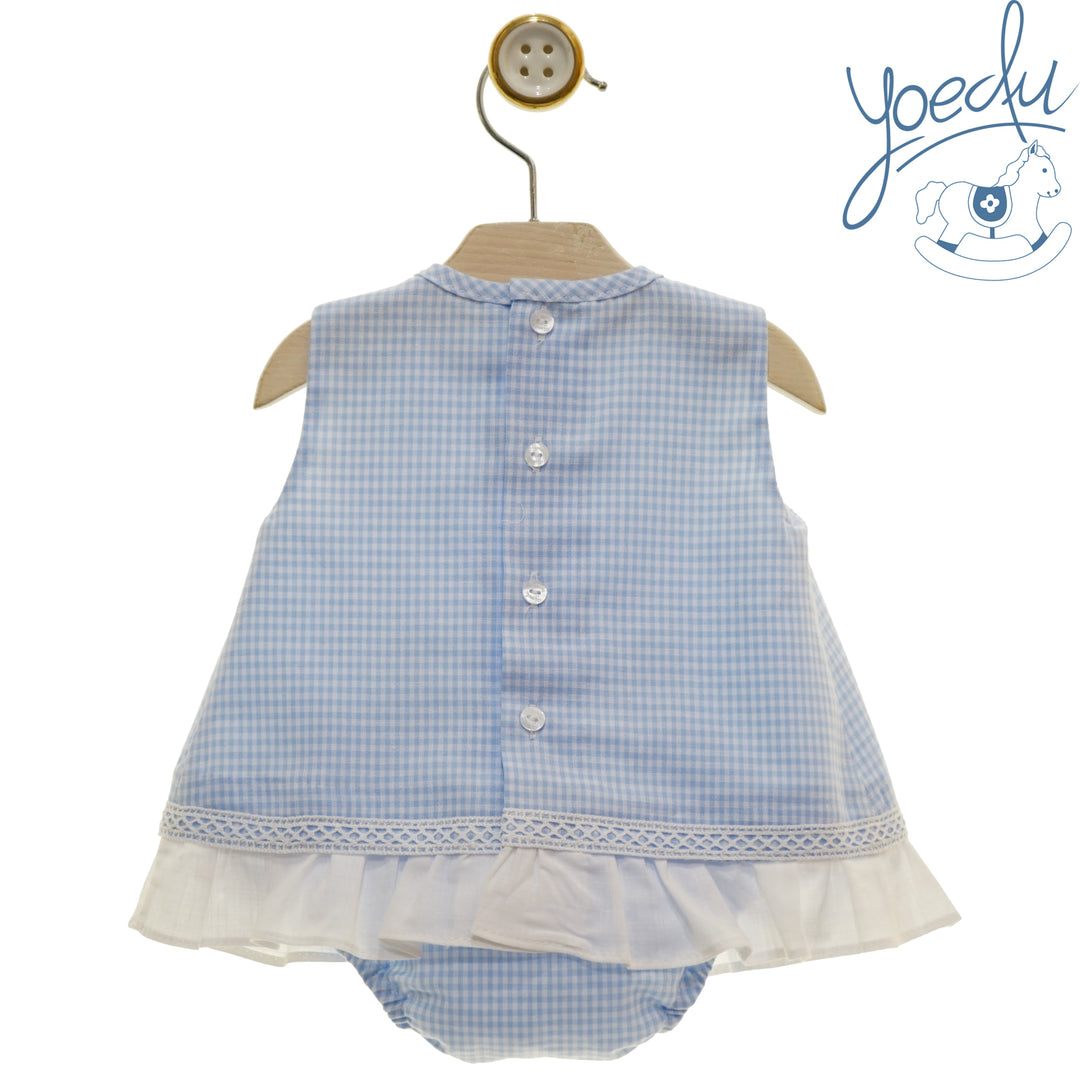 Girls Blue & White Gingham Dress & Pants Set - 0050