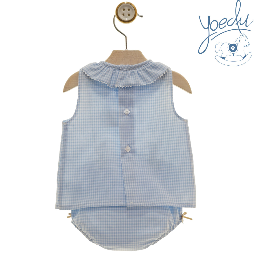 Yoedu Girls Blue & White Gingham Two Piece Set - 1809