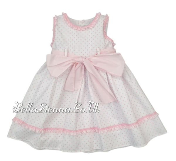 Bea Cadillac White & Pink Spotty Dress With Big Bow