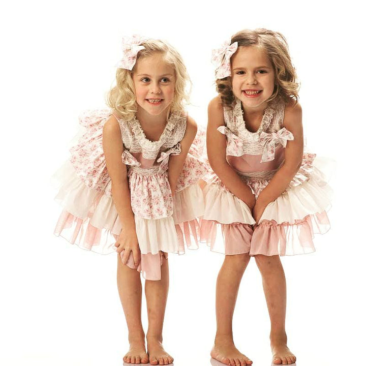 La Marquesita Real Girls Floral Puffball Dress & Matching Hair Clip