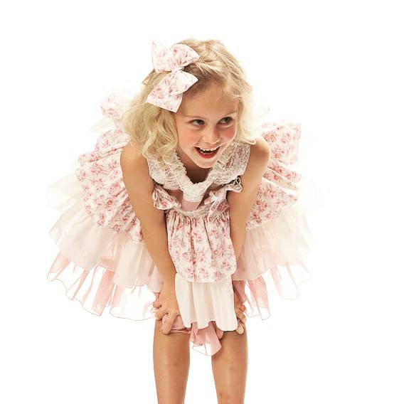 La Marquesita Real Girls Floral Puffball Dress & Matching Hair Clip