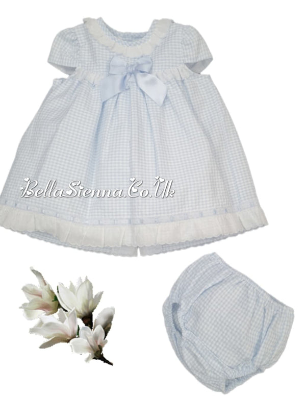 Petit Bebe Blue & White Gingham Dress & Pants Set - 18043