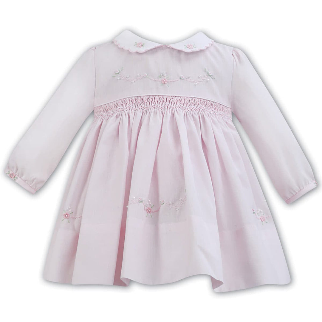 Sarah Louise Pink Smocked Long Sleeved Dress 011272