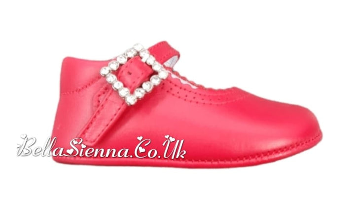 Pretty Originals Red Box Leather Pram Shoes With Diamate Buckle - UE02191A