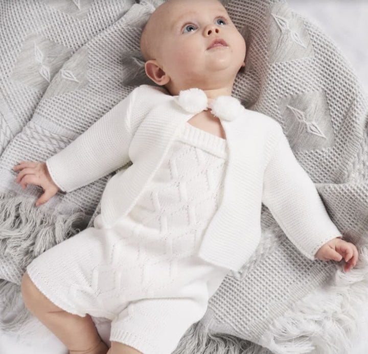 Dandelion White Unisex Pom Pom Dungaree Set A3687 White Unisex