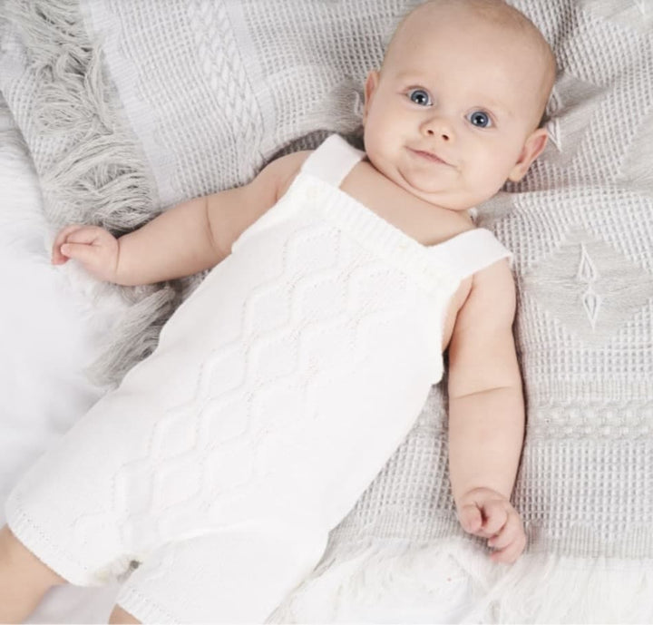 Dandelion White Unisex Pom Pom Dungaree Set A3687 White Unisex