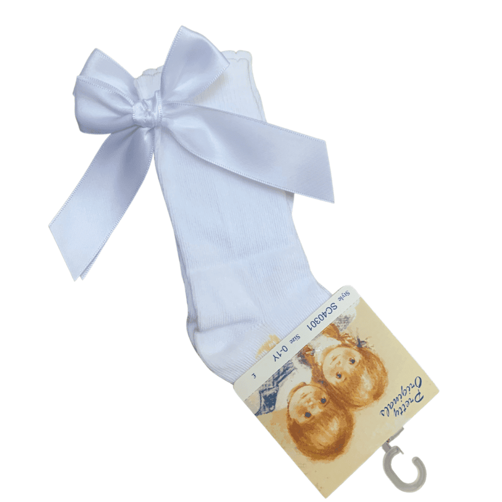 Pretty Originals Baby Blue Satin Bow Knee Socks - SC40301