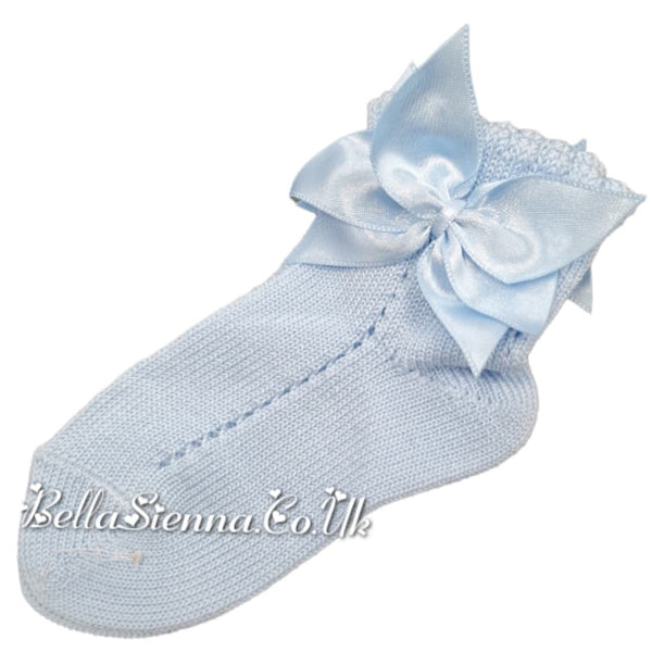 Dorian Girls Blue Bow Ankle Socks