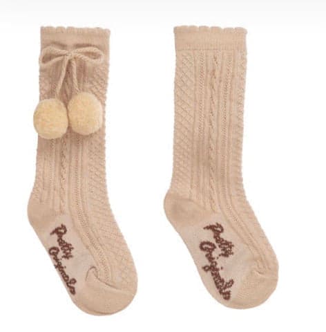 Pretty Originals Unisex Beige/Camel Pom Pom Knee High Socks SP50201