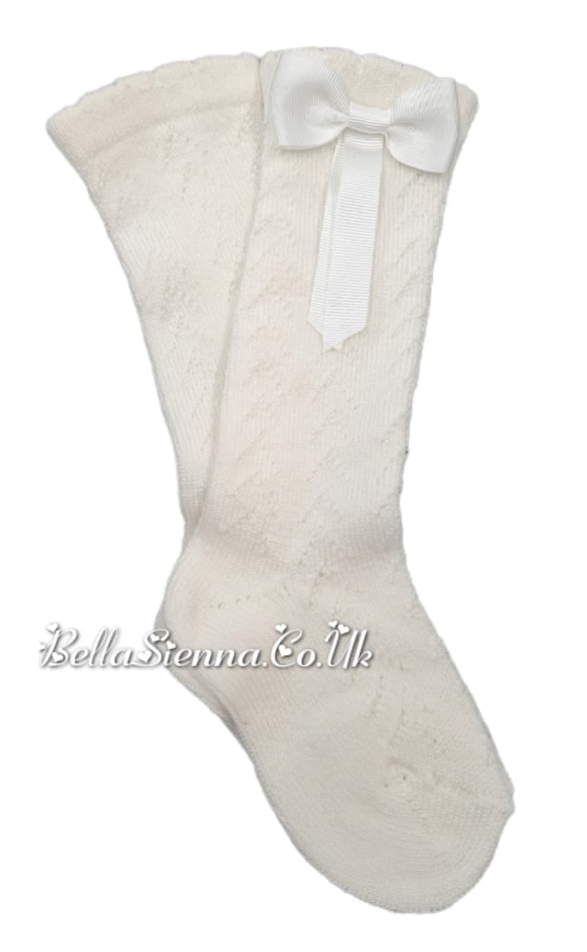 Dorian Girls Ivory Bow Knee High Socks