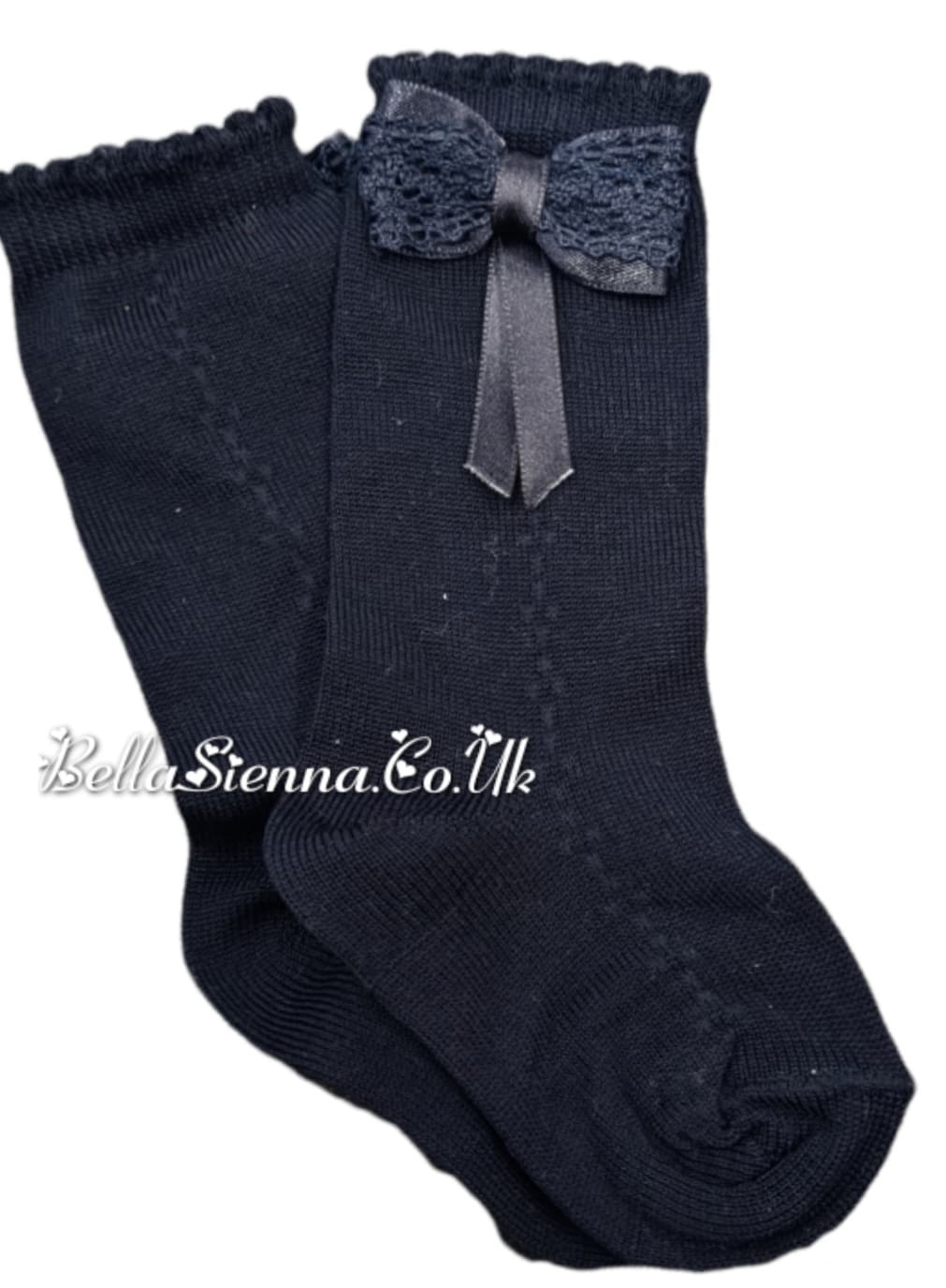 Dorian Girls Navy Blue Bow Knee High Socks