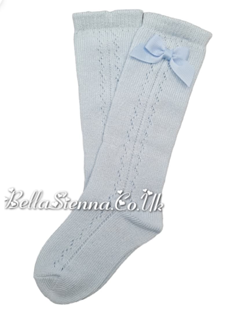 Dolce Petit Girls Blue Side Openwork Bow Knee High Socks