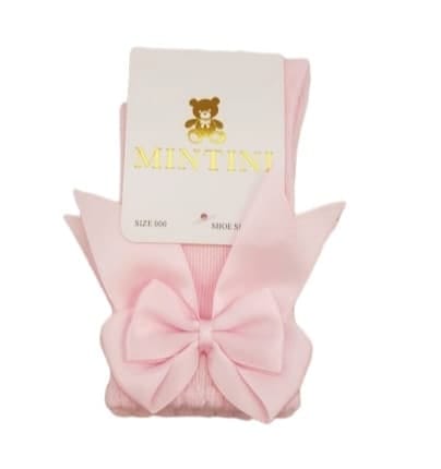 Mintini Girls Pink Traditional Knee High Bow Sock