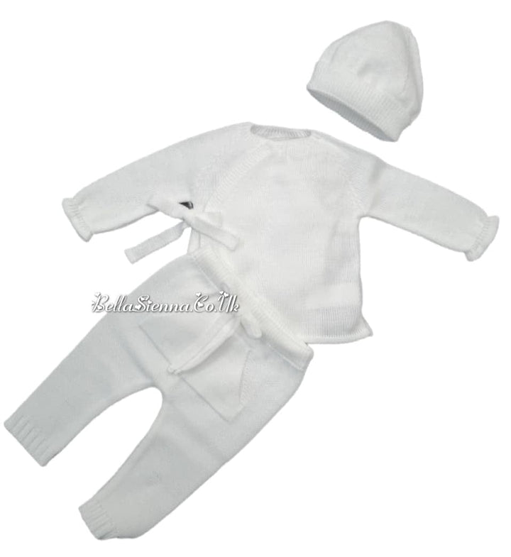 Mac Ilusion Newborn baby White Crossover Knitted Outfit BAS05W