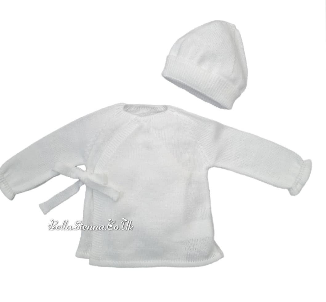 Mac Ilusion Newborn baby White Crossover Knitted Outfit BAS05W