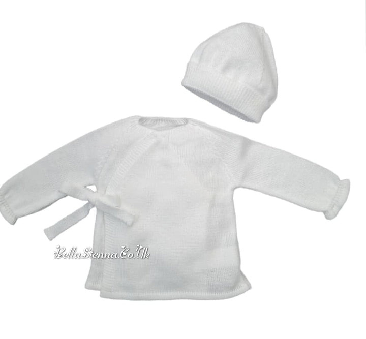 Mac Ilusion Newborn baby White Crossover Knitted Outfit BAS05W