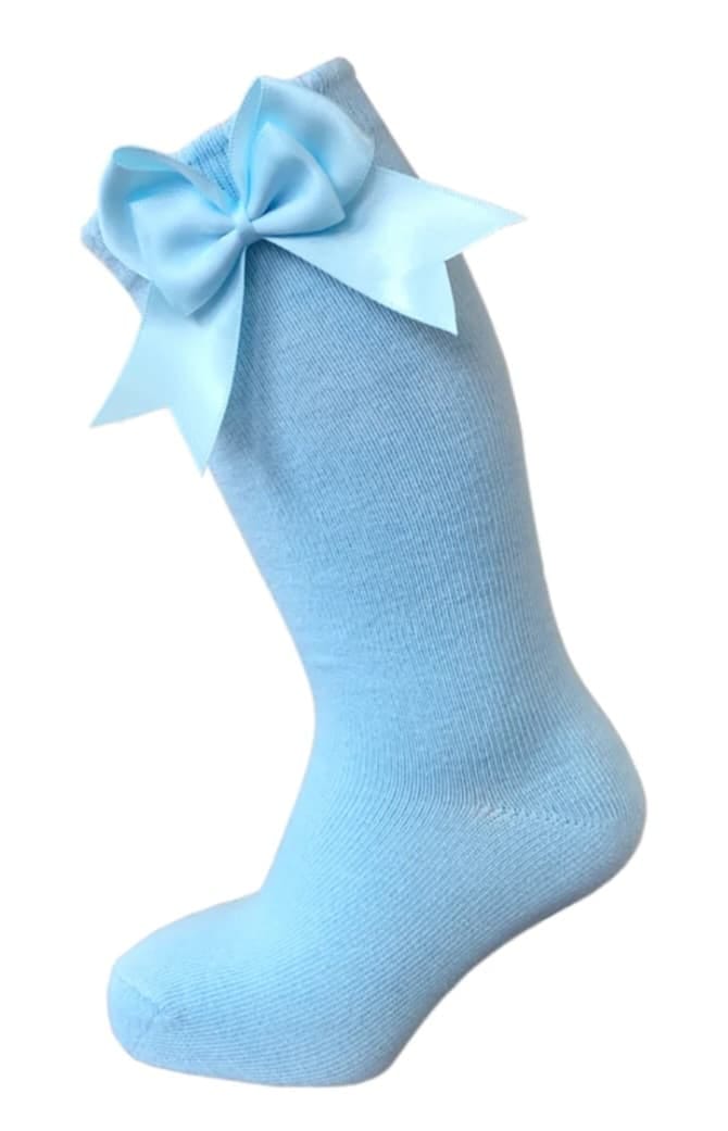 Mintini Girls Blue Traditional Knee High Bow Sock