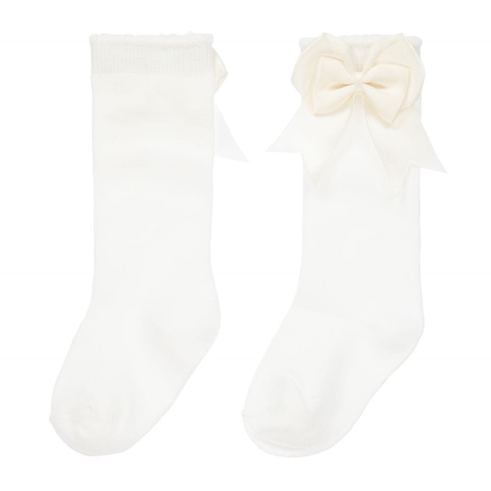 Mintini Girls Ivory Traditional Knee High Bow Sock