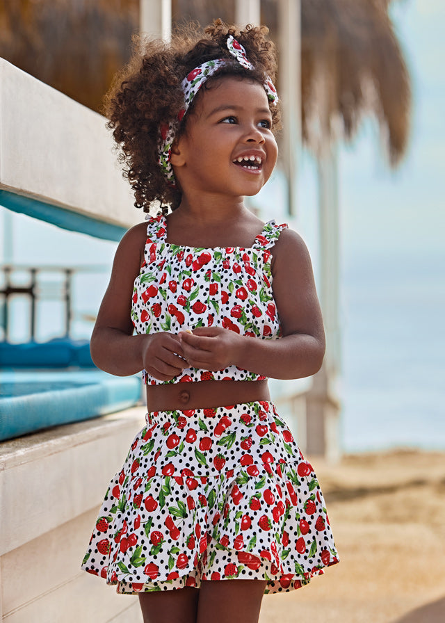 Mayoral Baby Girls Strawberry & Cherry Print Short/Skort Set With Matching Headband 1279