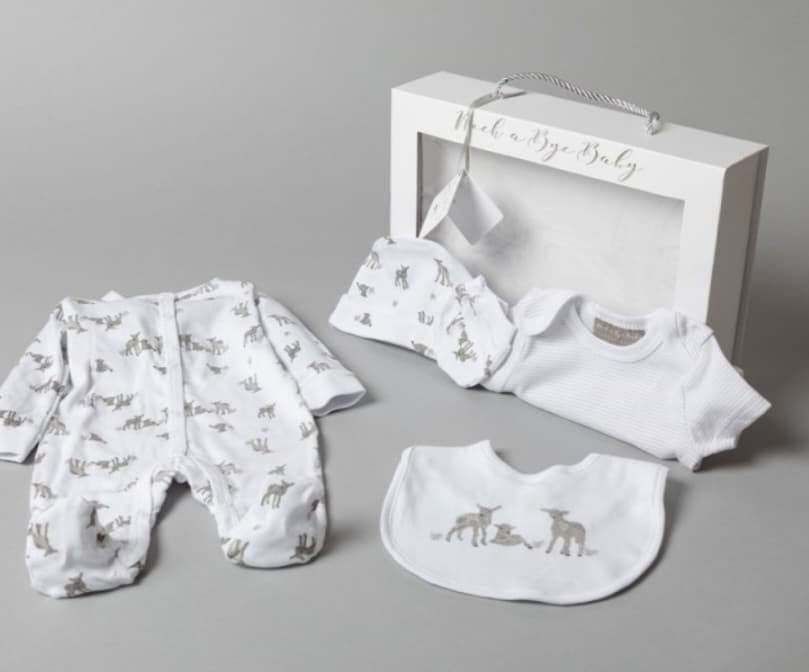 ROCK A BYE BABY BABY UNISEX LAMBS 5 PIECE SET IN A GIFT BOX (0-3 MONTHS)