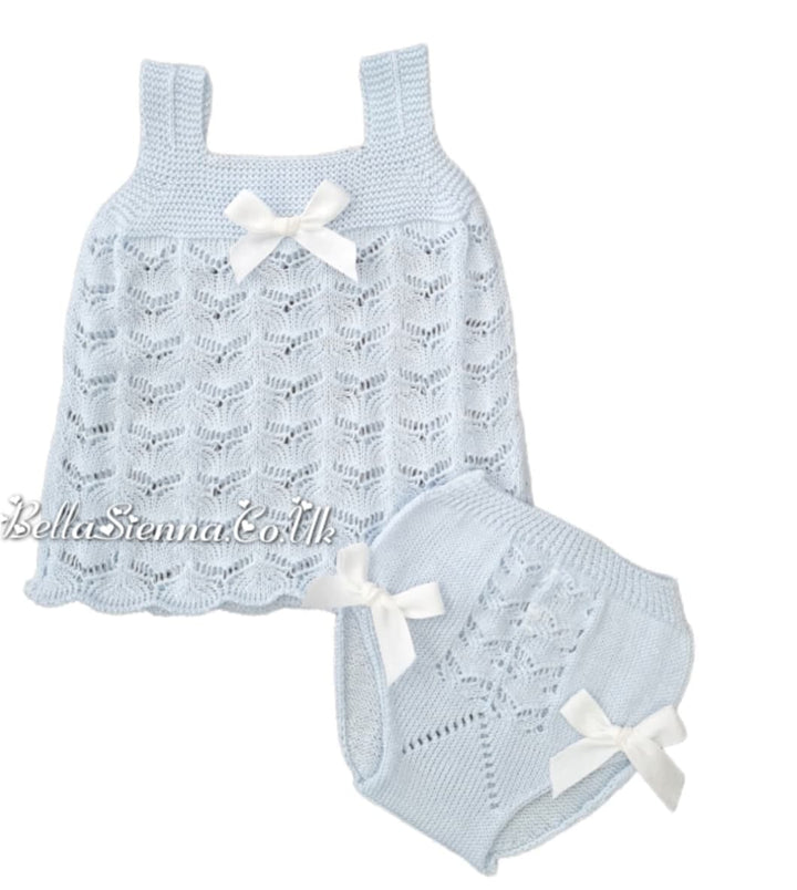 Mac iluison Baby Girls Blue Fine Knitted Two-Piece Summer Set 7261
