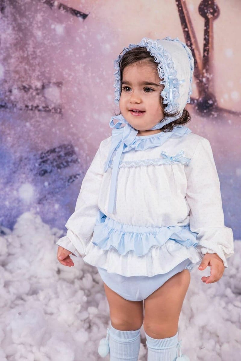 Babine Ivory/Blue Frill Jam Pant Set For Baby Girl Blue 2112056