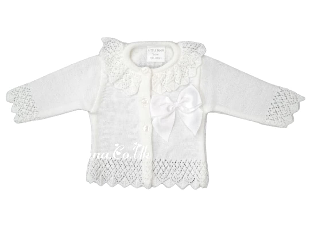 Little Nosh White Bow Girls Cardigan 4143
